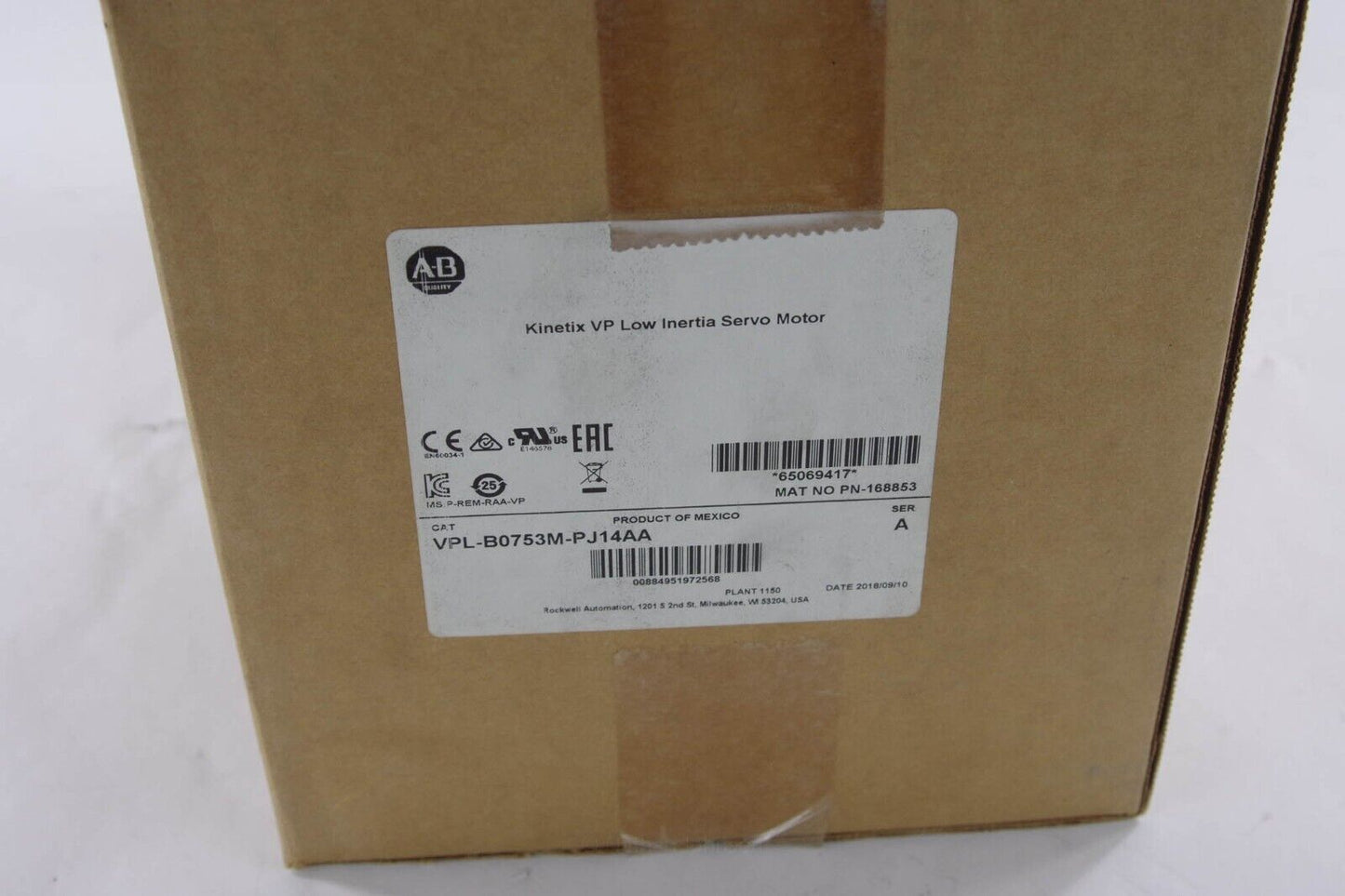ALLEN BRADLEY VPL-B0753M-PJ14AA Servo Motor Ser A - Sealed Surplus