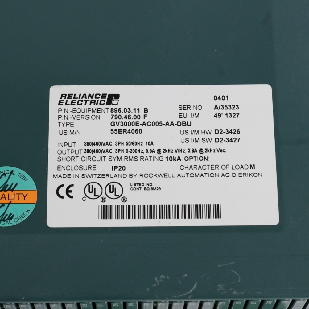 Reliance GV3000E-AC005-AA-DBU 55ER4060 AC Drive 380/460VAC 3-Phase