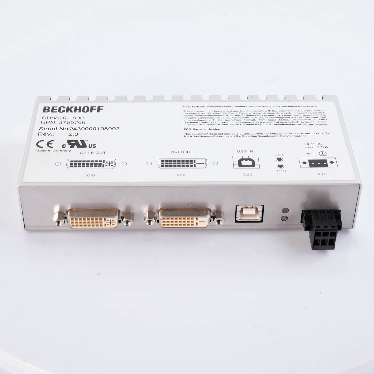 Beckhoff CU8820-1000 USB 2.0 to RJ45 Ethernet Extender Transmitter CU88201000