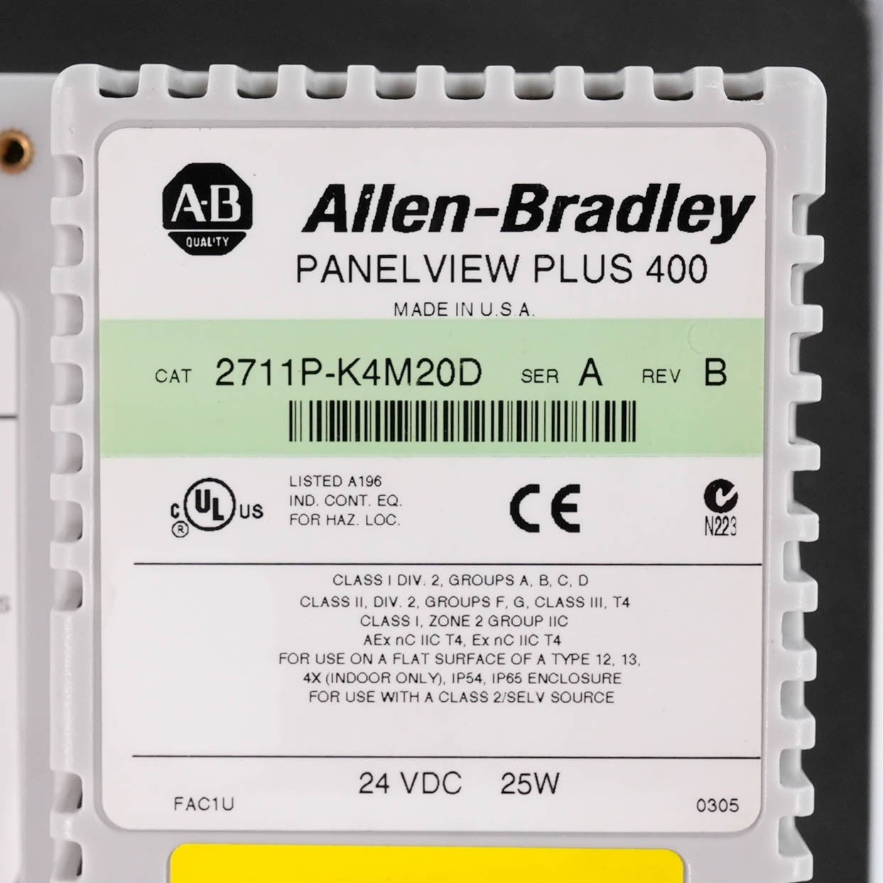 Allen Bradley 2711P-K4M20D Ser A PanelView Plus 400 Keypad Mono 18-32VDC