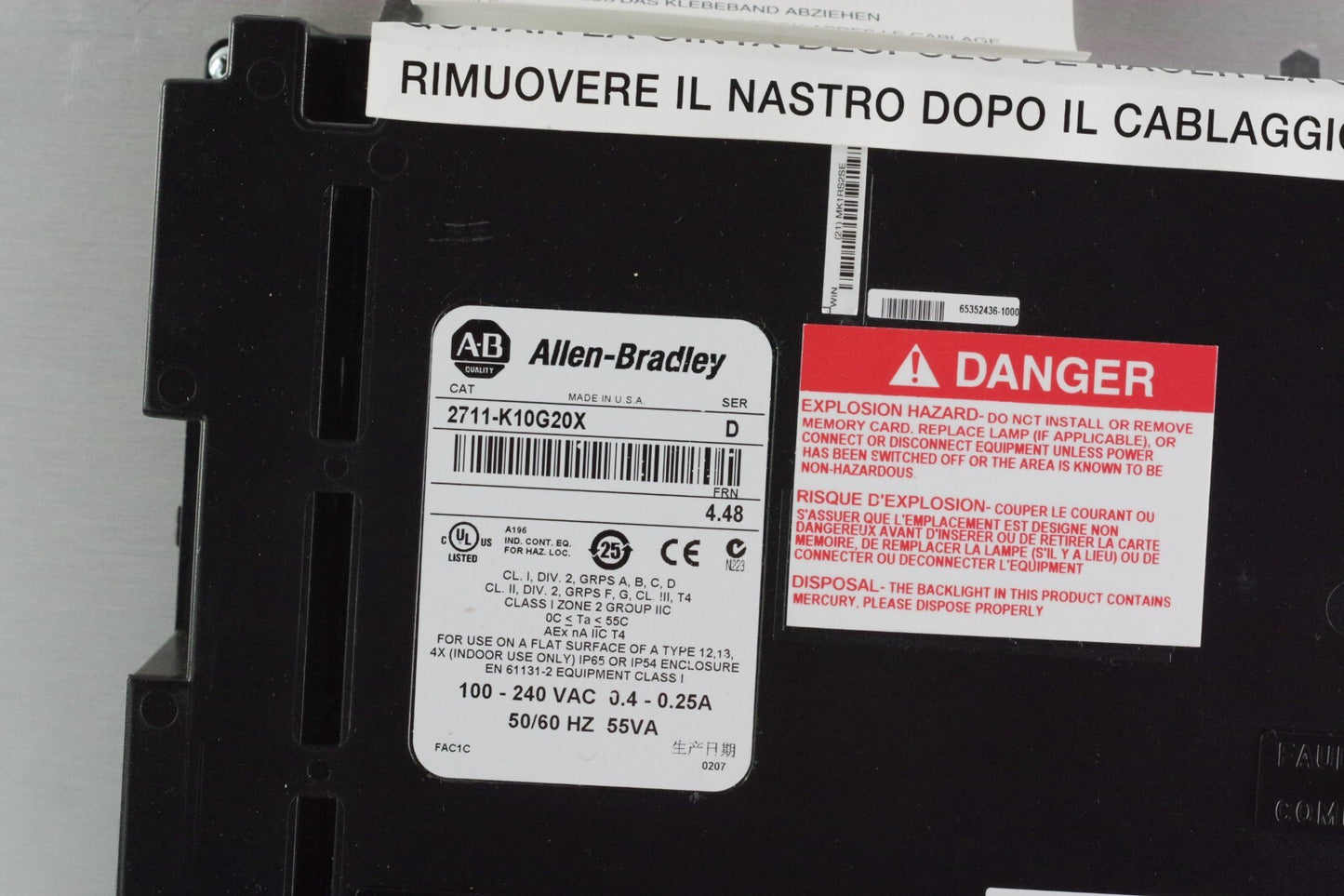 Allen Bradley 2711-K10G20/D FRN 4.48 PanelView 1000 / 2711-K10G20X Ser D