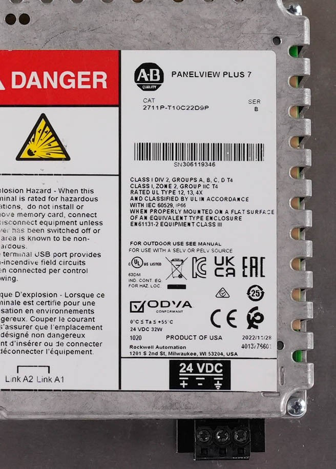Allen Bradley 2711P-T10C22D9P /B PanelView Plus 7 10.4in Color 24VDC Series B