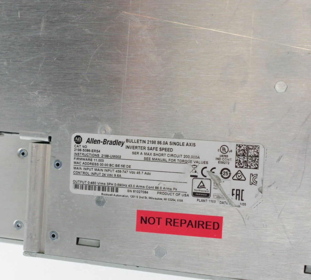 Allen Bradley 2198-S086-ERS4 Kinetix 5700 Servo Drive - For Parts