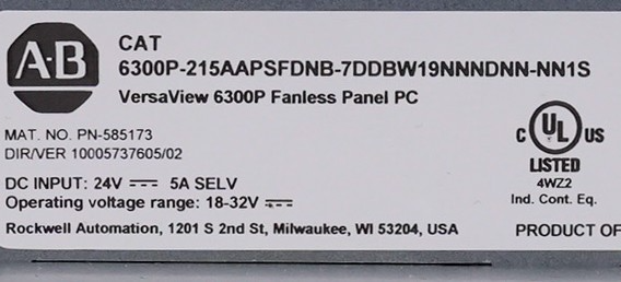 Allen Bradley 6300P-215AAPSFDNB-7DDBW19NNNDNN-NN1S /A VersaView 6300P Fanless PC