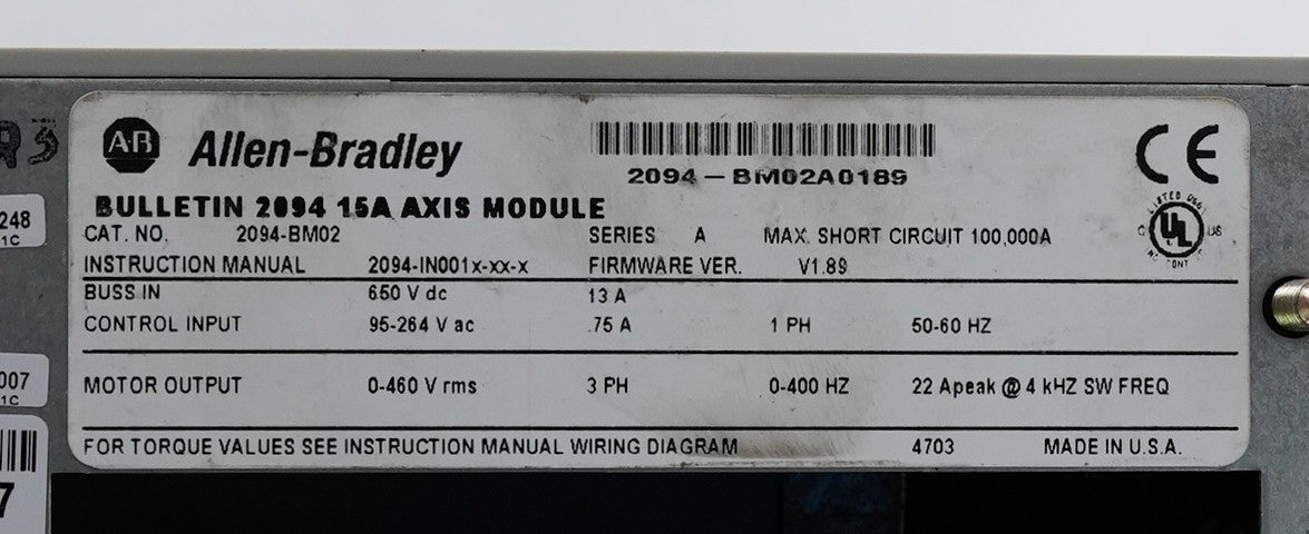 Allen Bradley 2094-BM02 /A Kinetix 6000 Axis Module 15A Servo Control 2094BM02