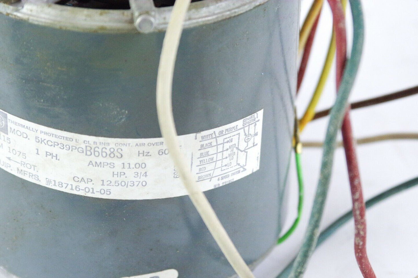 GE 5KCP39PGB6668s 18716-01-05 11A 3/4HP 115V 3 Speed, Blower Motor 1075 RPM