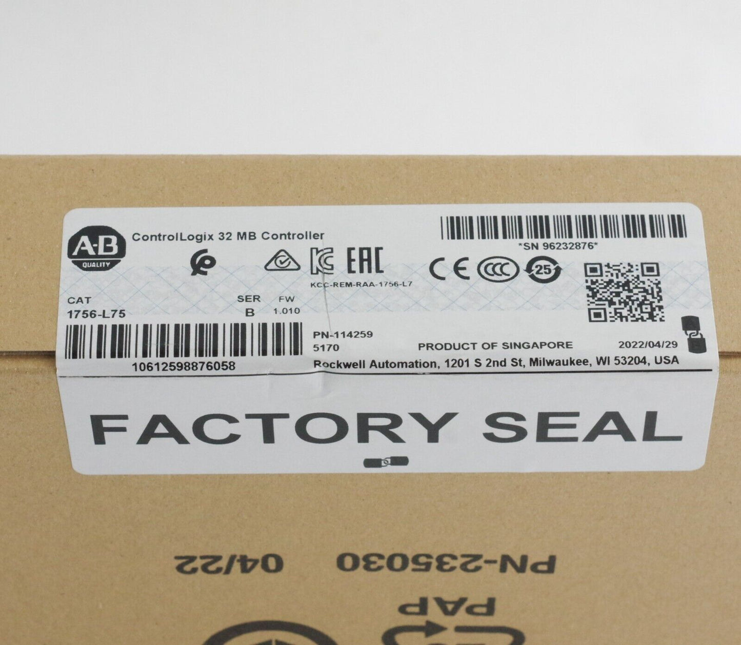 2022-23 Allen Bradley 1756-L75 /B ControlLogix 32MB Controller Sealed Surplus