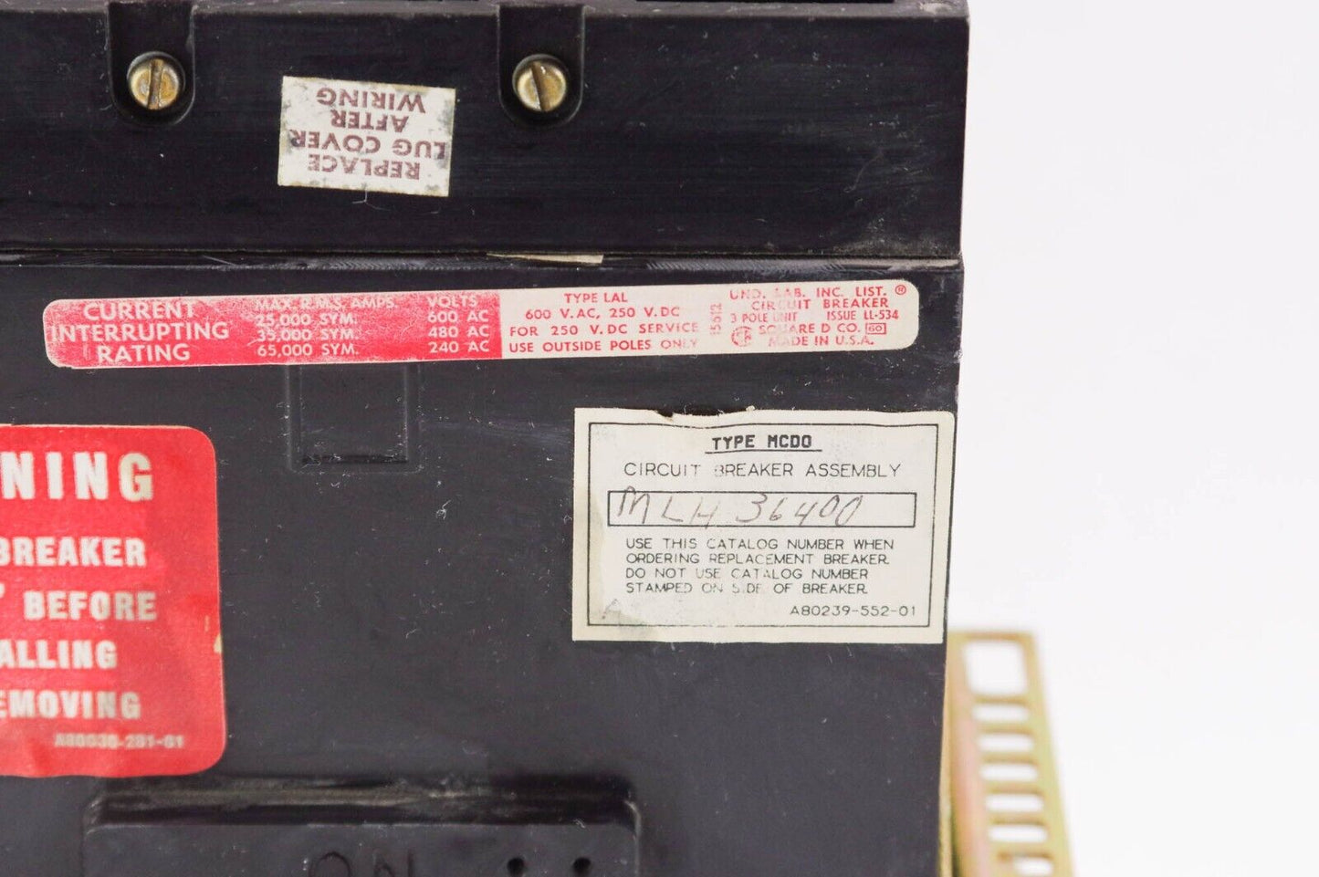 SQUARE D MHF36400 MLH36400 MCD0 A80239-552-01 / A8023955201 Circuit Breaker