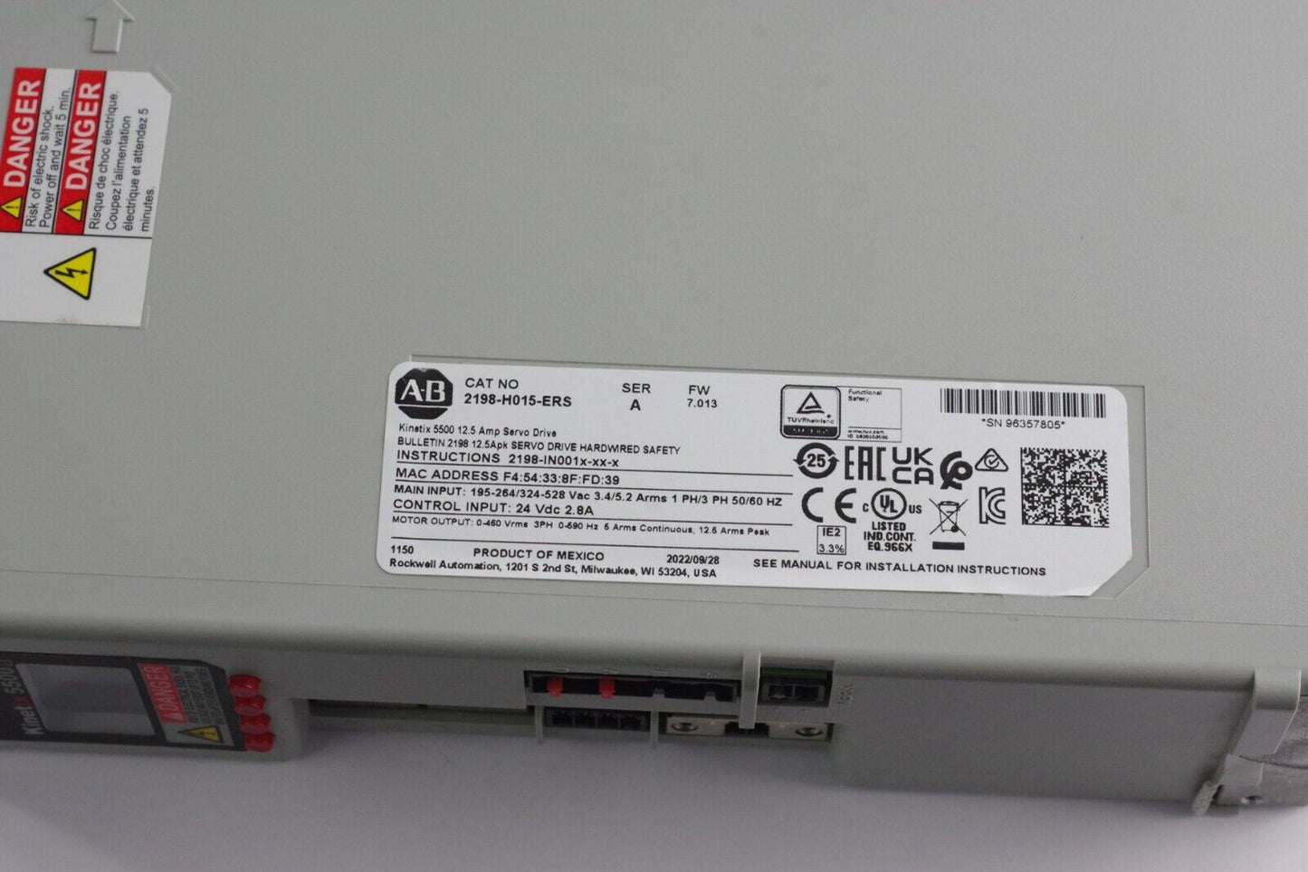 Allen Bradley 2198-H015-ERS Ser A Kinetix 5500 Servo Drive FW 7.013