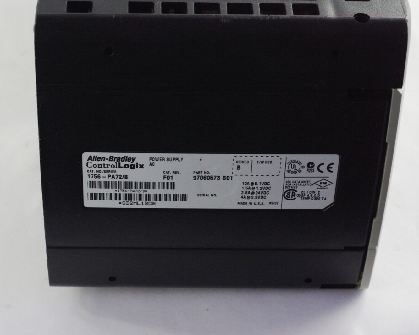 Allen Bradley 1756-A13/B Ser B 13-Slot ControlLogix Chassis + 1756-PA72/B PS