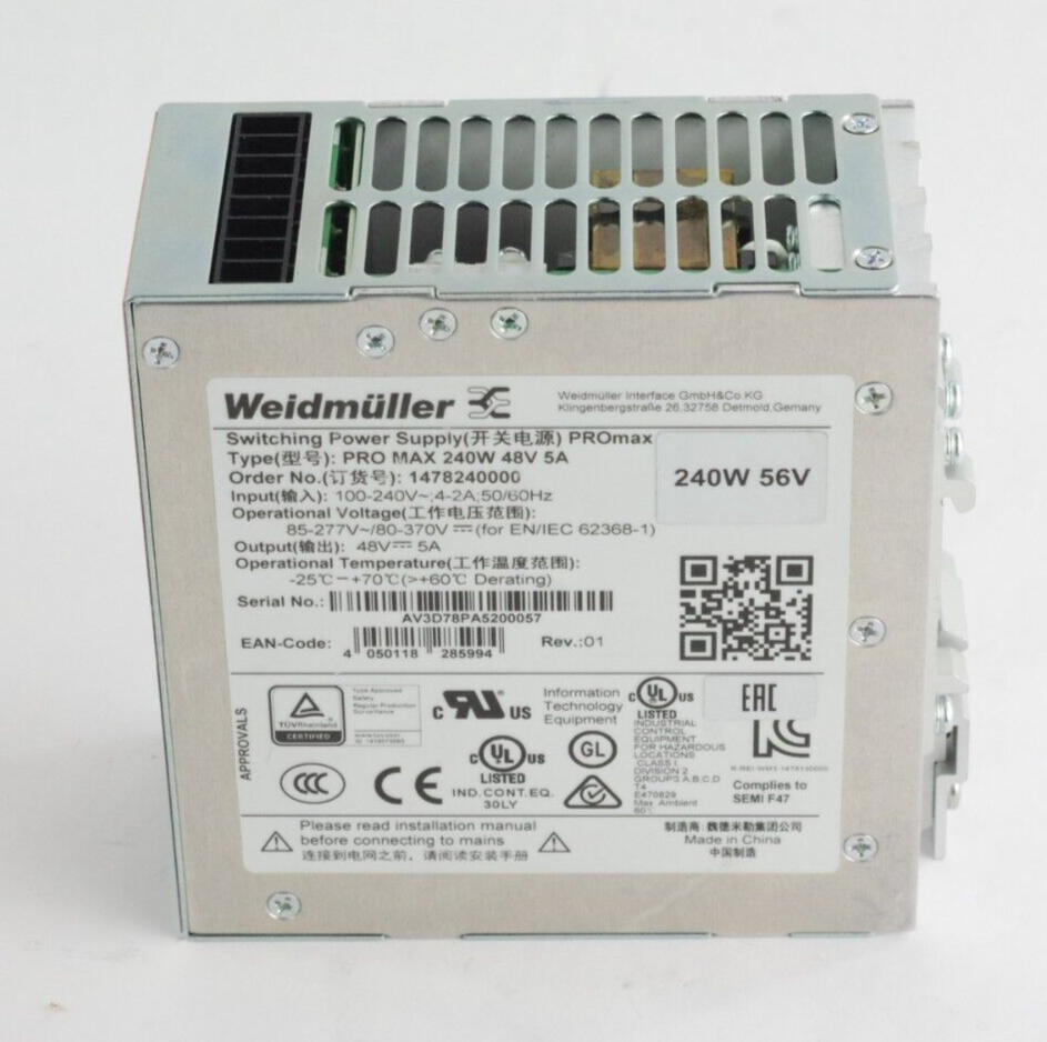 Weidmuller 1478240000 PROmax Switching Power Supply Unit 240W 48V 5A