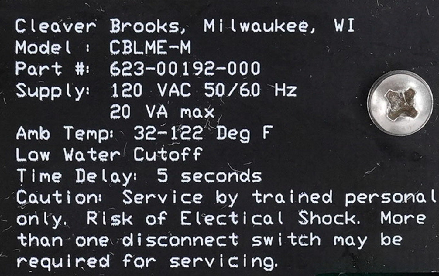 Cleaver Brooks CBLME-M 623-00192-000 Level Master Control 62300192000 115V 60Hz