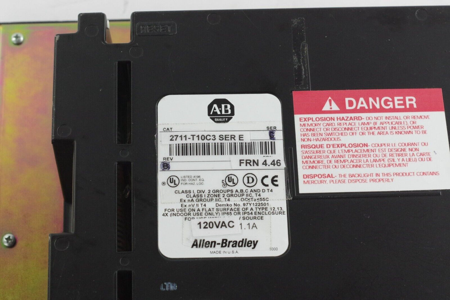 Allen Bradley 2711-T10C3 Ser E Rev B FRN 4.46 Panelview 1000 Terminal