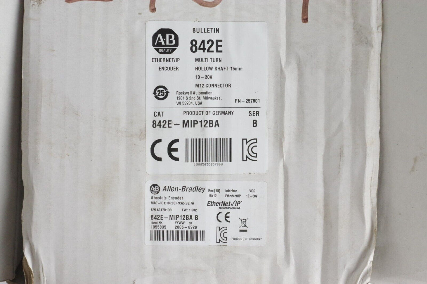 Allen Bradley 842E-MIP12BA Ser B PN-257801 Ethernet / IP Encoder - Open Box