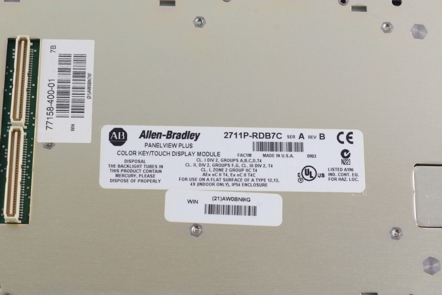 Allen Bradley 2711P-RDB7C Ser A Rev B PanelView Plus 700 Color - Display Only