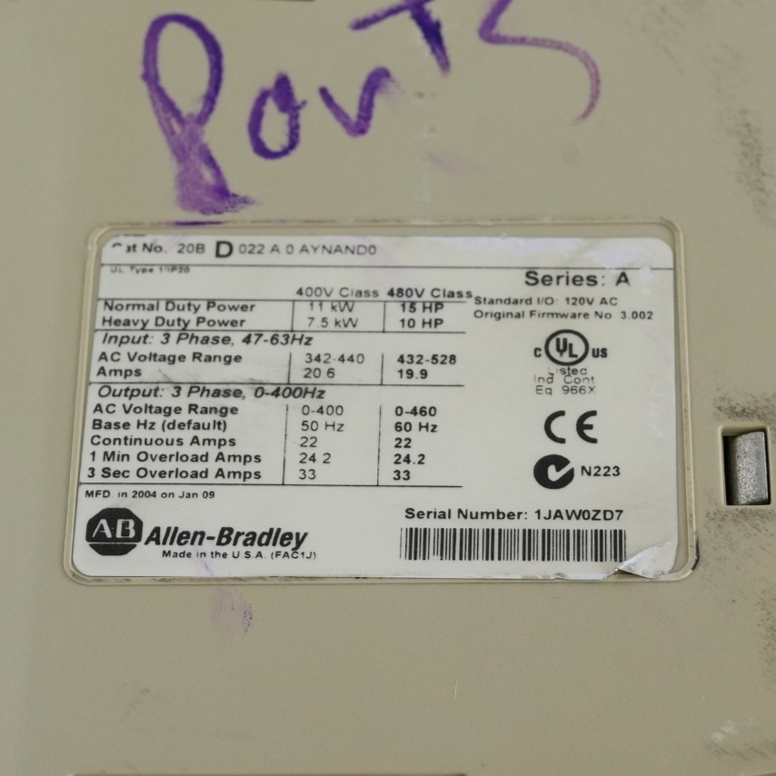 Allen Bradley 20BD022A0AYNAND0 /A PowerFlex 700 AC Drive 3Ph 480V - For Parts