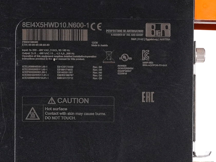 B&R Automation 8EI4X5HWD10.N600-1 ACOPOS P3 Servo Drive 480VAC 4.5A