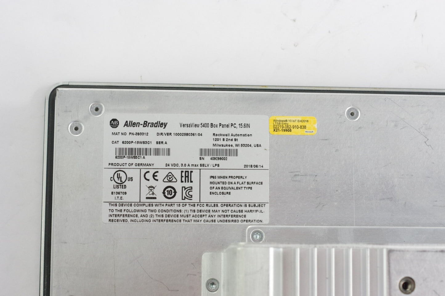 Allen Bradley 6200P-15WS3C1 /A VersaView 5400 PC Windows 10 - 15WS3B1 / 15WS3A1