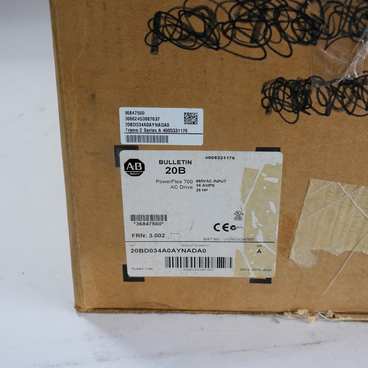 Allen Bradley 20BD034A0AYNADA0 /A PowerFlex 700 Drive 20B D 034 A0AYNADA0 25HP