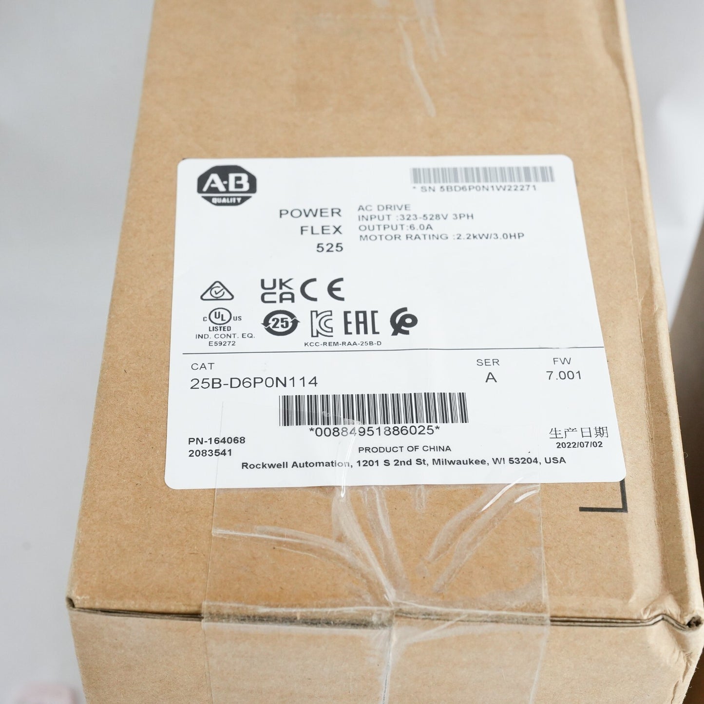 Allen-Bradley 25B-D6P0N114 /A PowerFlex 525 AC Drive 480V 3.0HP - Open Box