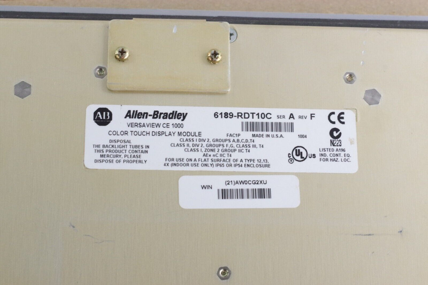 Allen Bradley 6189-RDT10C /A Rev F Versaview CE 1000H Color Touch Display Module