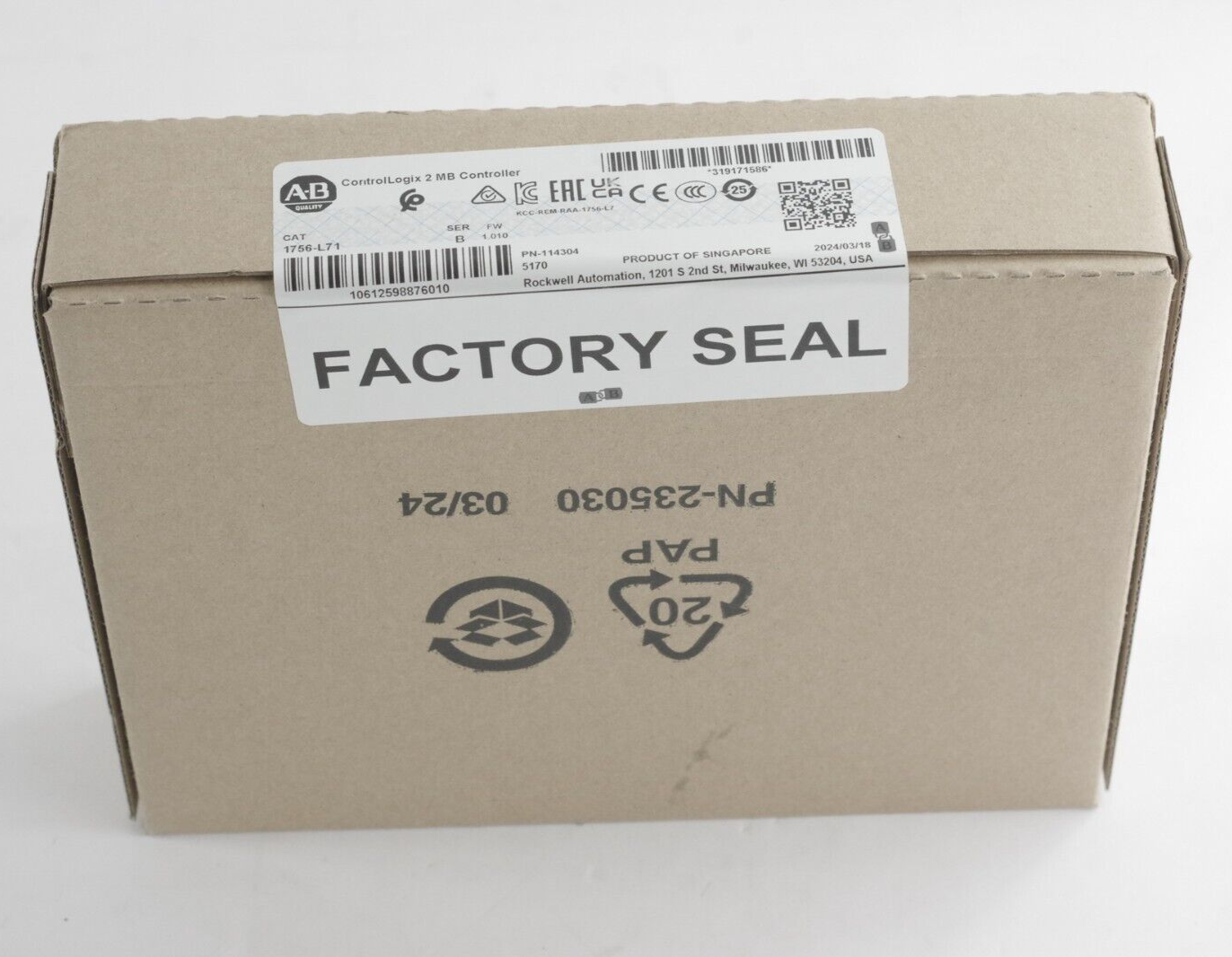2024 Allen Bradley 1756-L71 Ser B ControlLogix Logix5571 2MB Controller Sealed