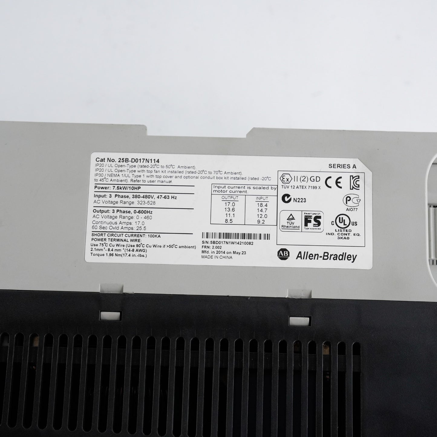 Allen Bradley 25B-D017N114 /A PowerFlex 525 AC Drive 7.5kW 10HP - Lightly Used