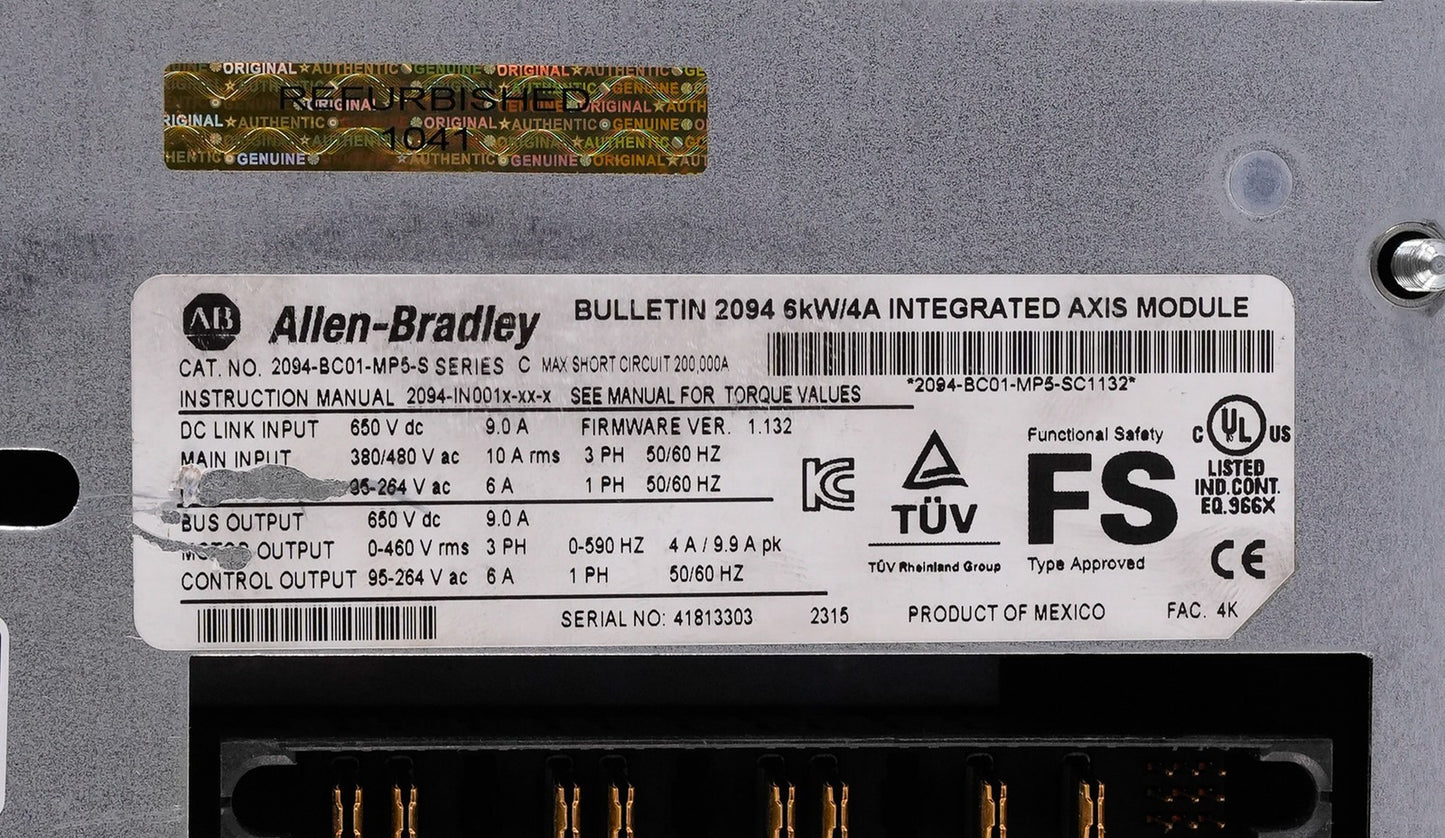 Allen Bradley 2094-BC01-MP5-S /C Kinetix 6000 Integrated Axis Module 6kW/4A