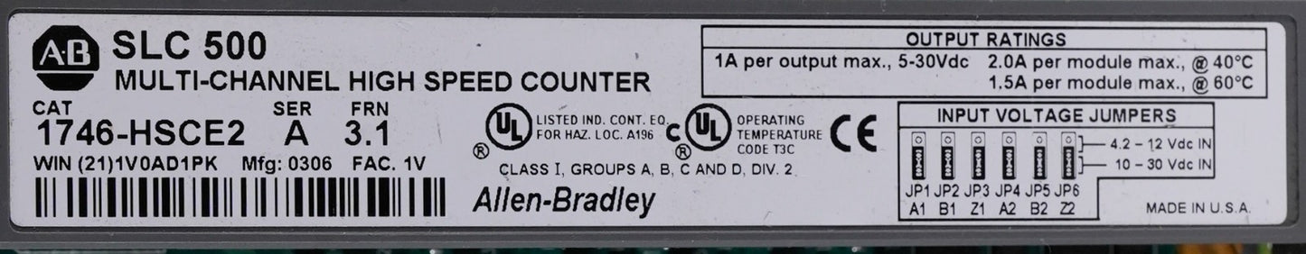 Allen Bradley 1746-HSCE2 /A SLC-500 Multi-Channel High Speed Counter Module