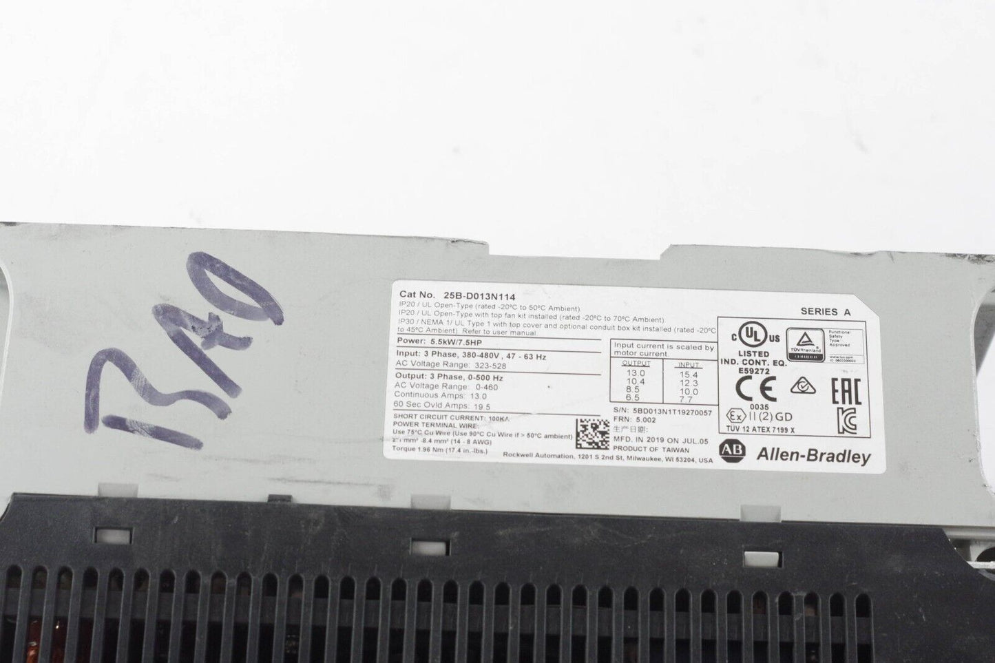 Allen Bradley 25B-D013N114 AC Drive 7.5hp 480vac - For parts or repair