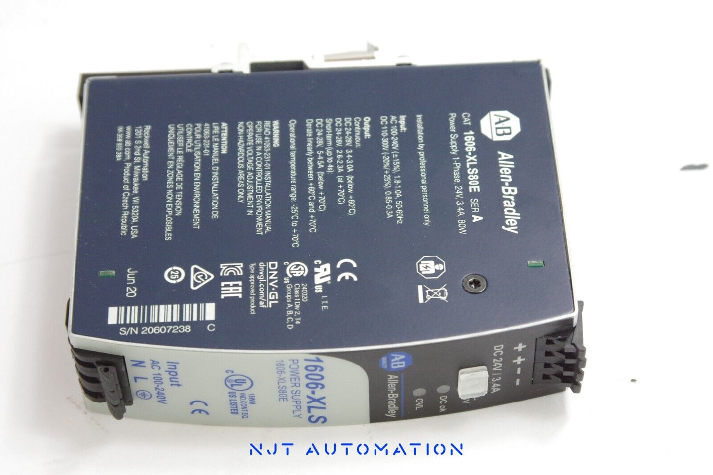 ALLEN BRADLEY 1606-XLS80E SERIES A POWER SUPPLY 120ac to 24VDC 3A