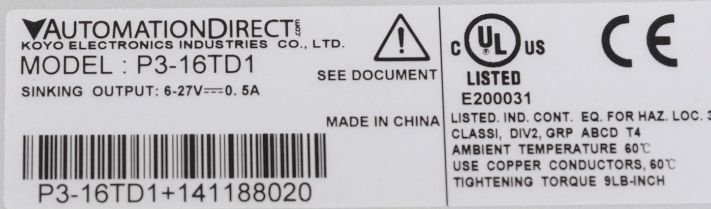 AutomationDirect Productivity3000 P3-16TD1 16-Pt Sinking Output Module P316TD1