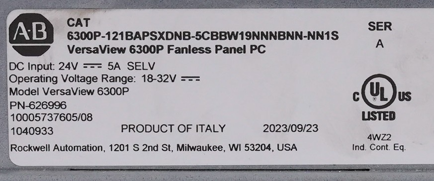 Allen Bradley 6300P-121BAPSXDNB-5CBBW19NNNBNN-NN1S /A Panel PC ASEM - For Parts