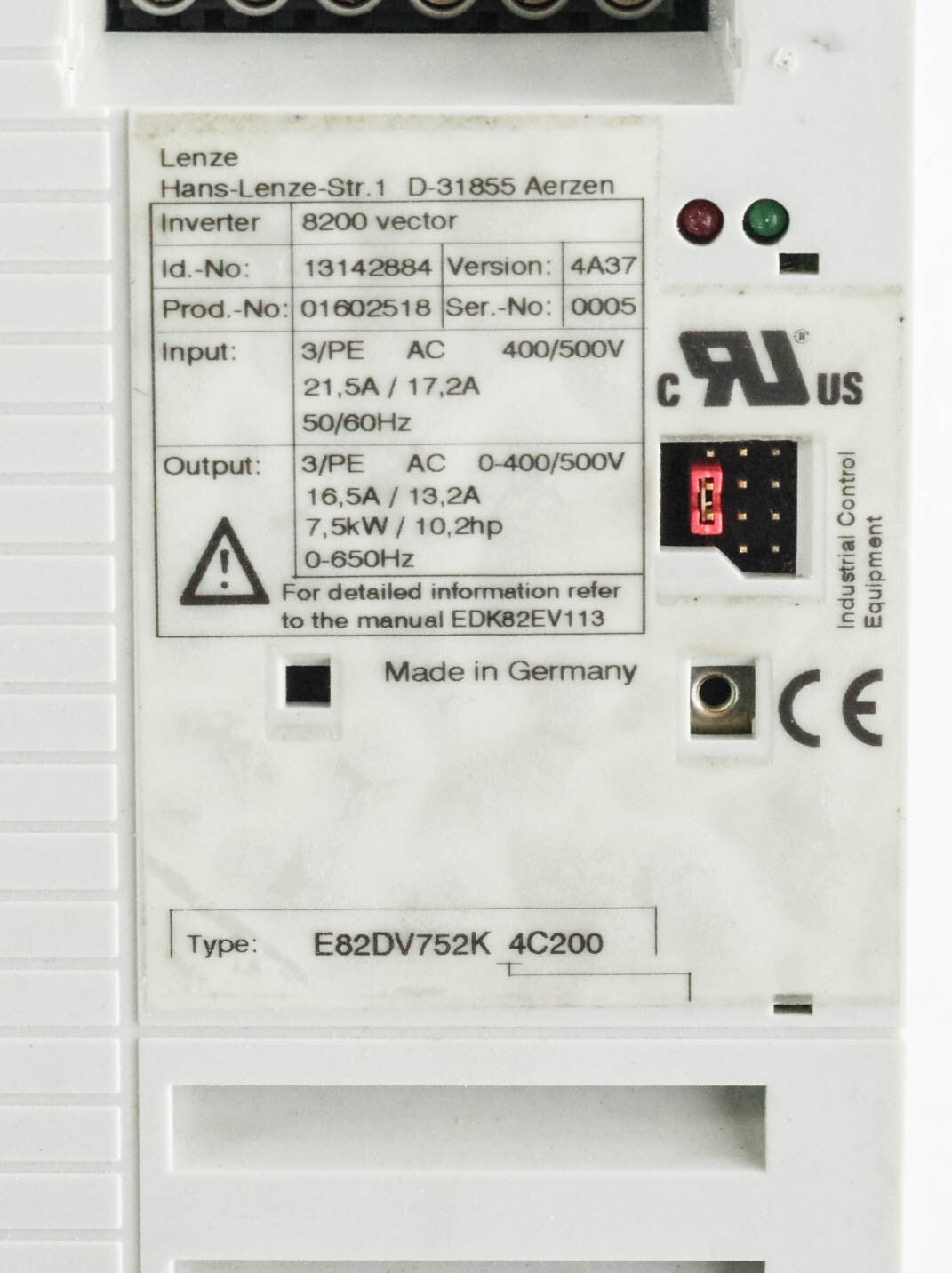 Lenze E82DV752K 4C200 8200 Vector AC Drive 3-Phase - For Parts