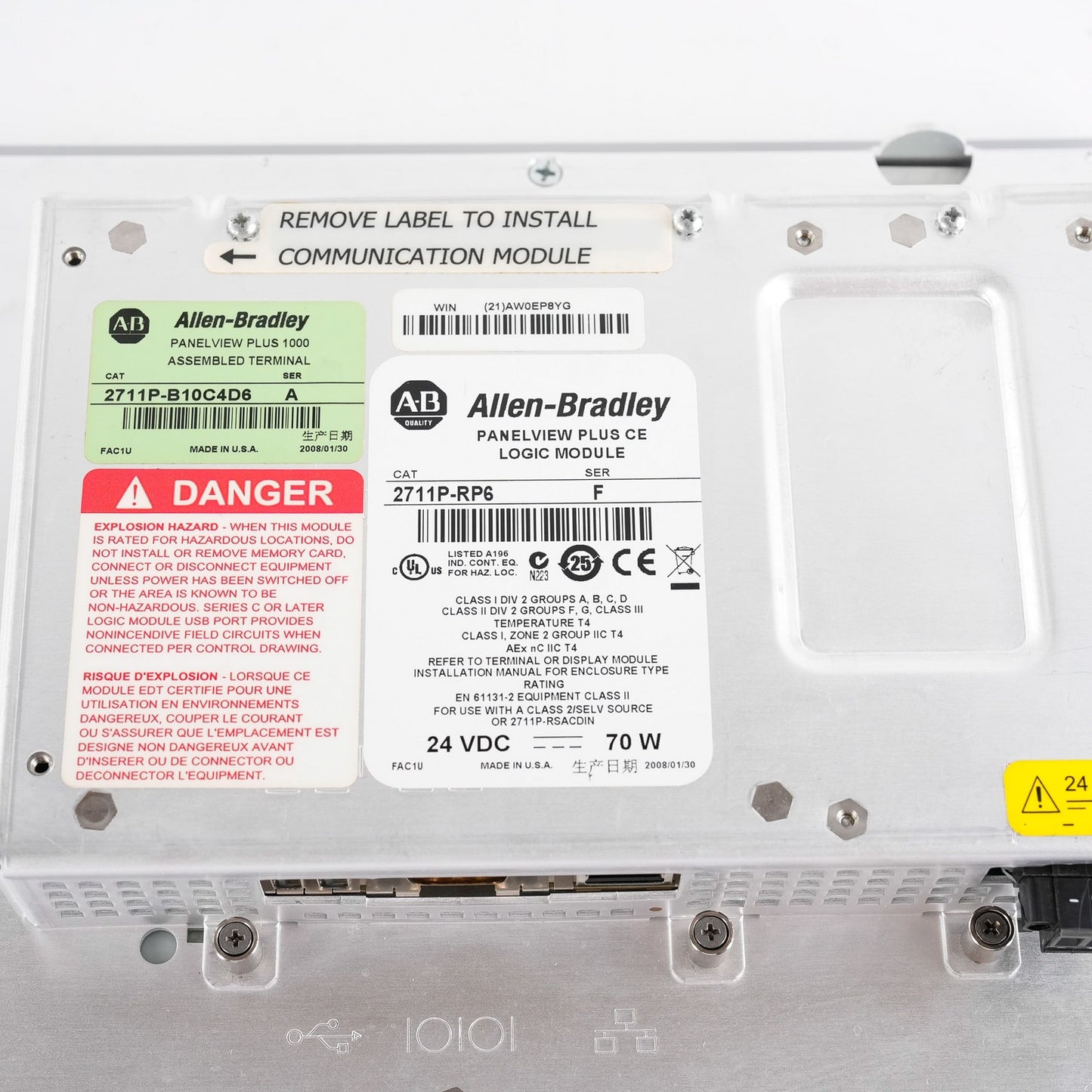 Allen Bradley 2711P-B10C4D6 /A PanelView Plus 1000 Display + RP6/F Logic RDB10C