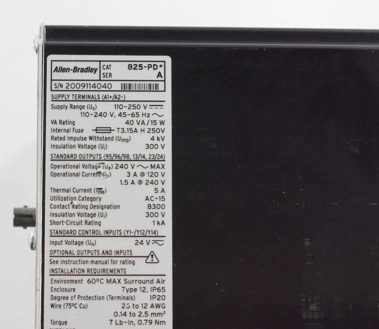 Allen Bradley 825-PD Ser A Modular Protection System 110-250VAC 5AMP 45-65Hz
