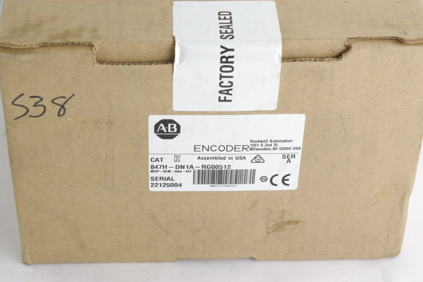 Allen Bradley 847H-DN1A-RG00512 Ser A Incremental Encoder Sealed Surplus