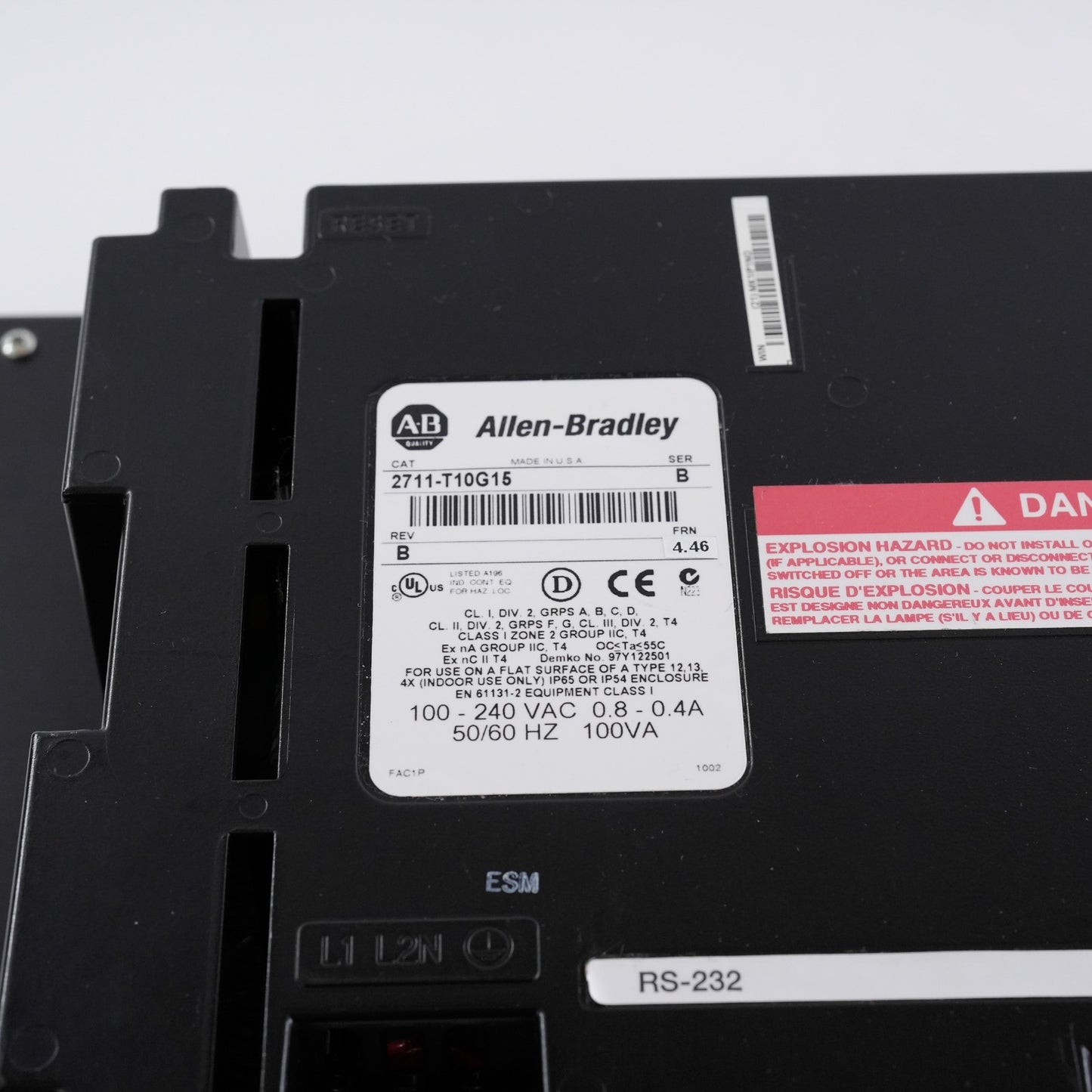 Allen Bradley 2711-T10G15 Ser B Rev B FRN 4.46 PanelView 1000 Terminal