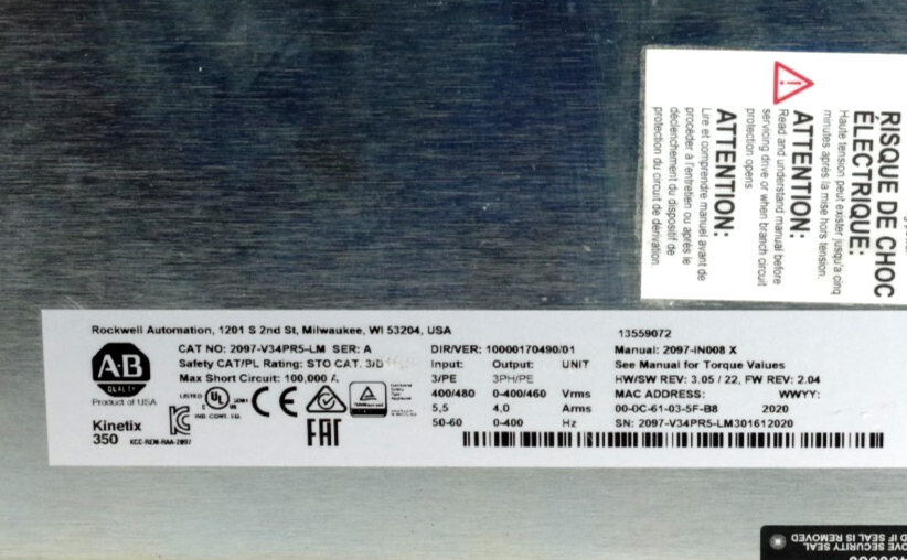 Allen Bradley 2097-V34PR5-LM /A Kinetix 350 2kW 480V 1-Axis Ethernet Servo Drive