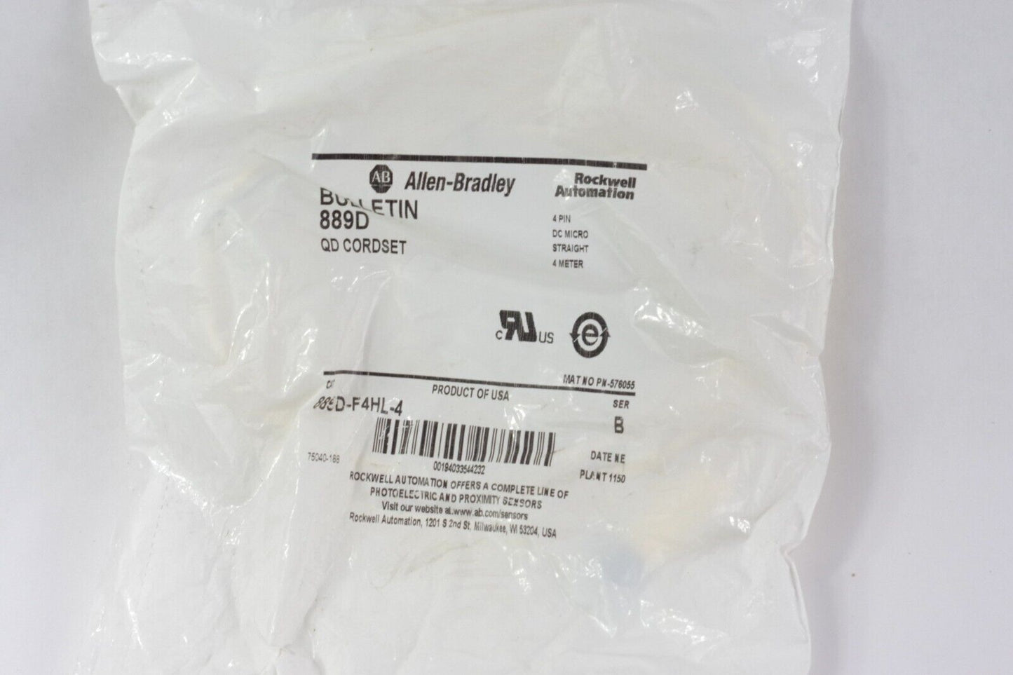 Allen Bradley 889D-F4HL-4 Ser B Cordset DC Micro Straight 4-Pin - Sealed Surplus