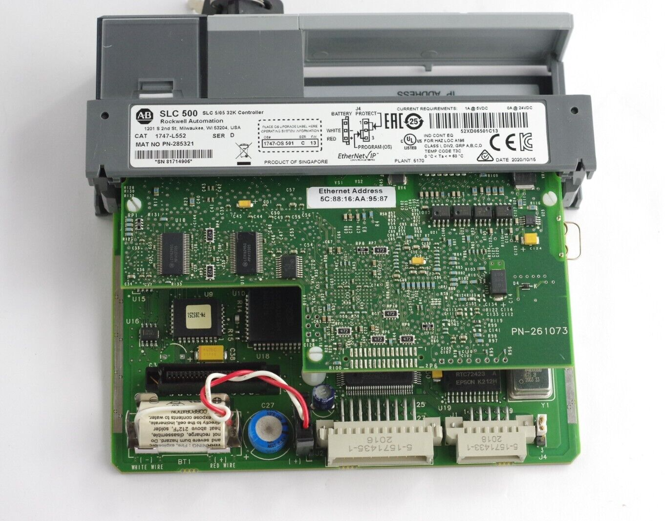 Allen Bradley 1747-L552 Ser D SLC 500 5/05 32K Memory Ethernet/RS-232 Controller