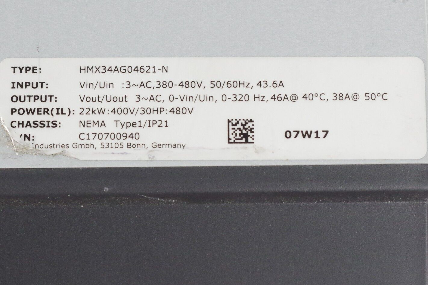 Eaton Corporation HMX34AG04621-N HVAC Drive H-Max Series 30 hp, 46A, 380-480V