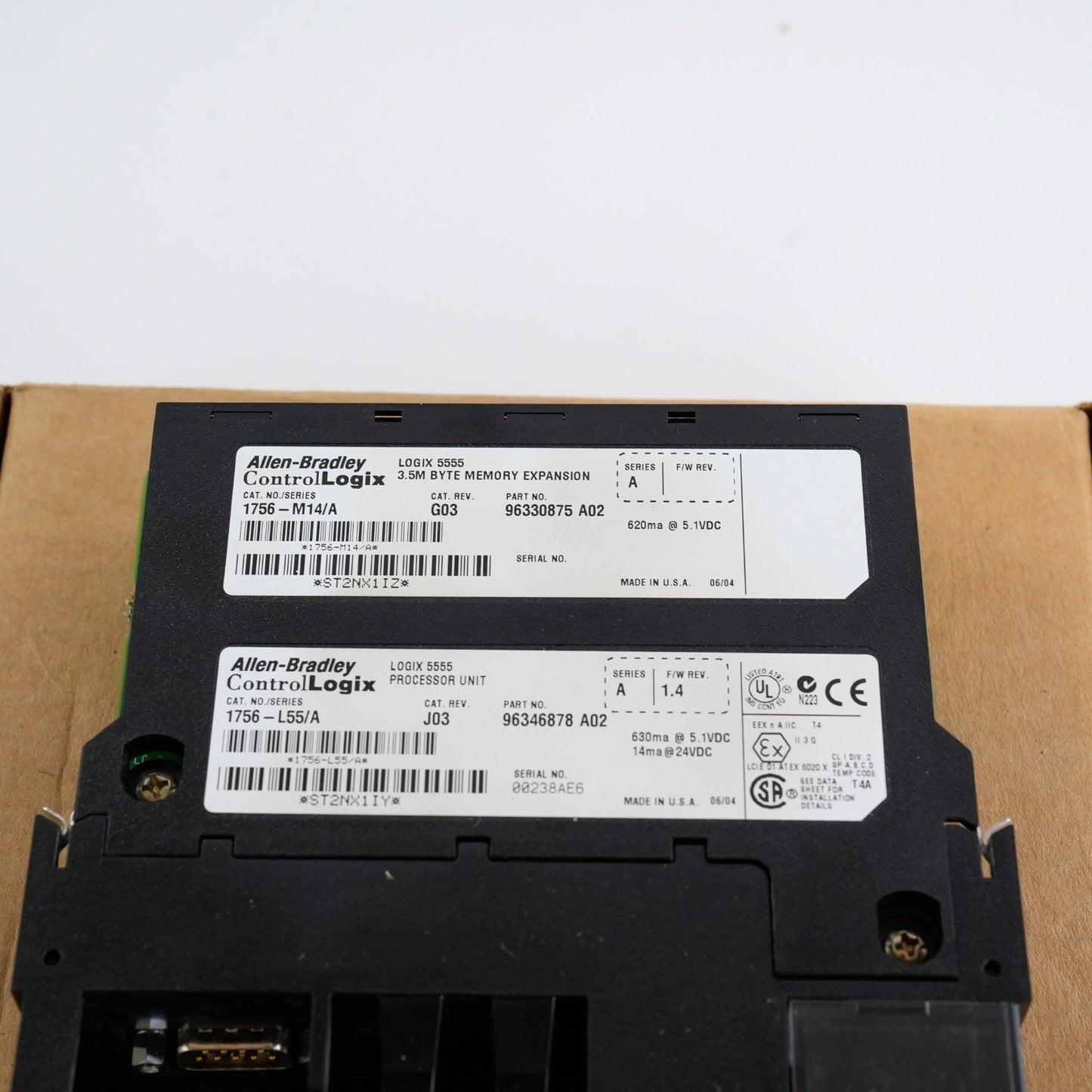 Allen Bradley 1756-L55/A Logix Processor + 1756-M14/A Logix Memory - Open Box