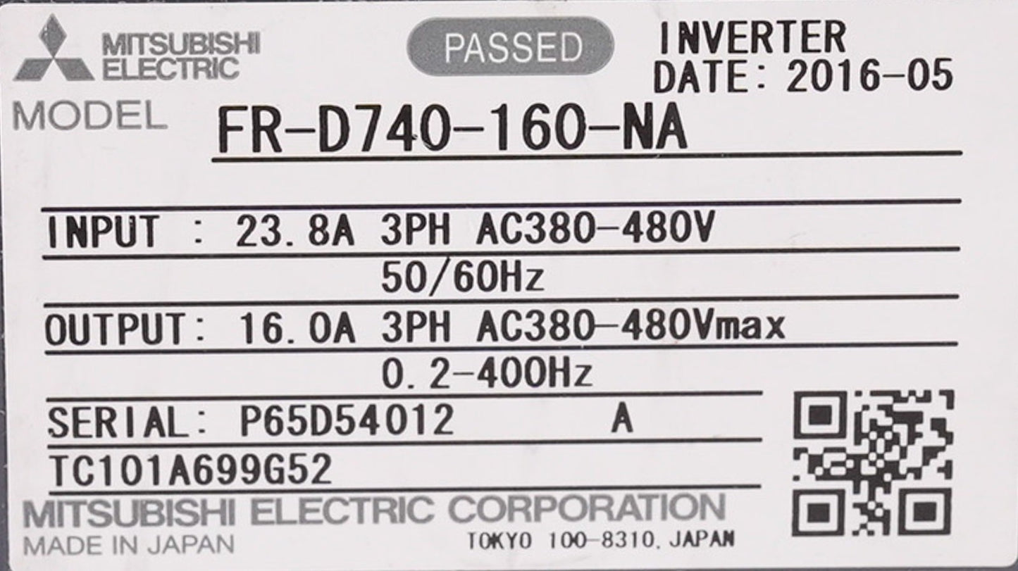 Mitsubishi Electric FR-D740-160-NA Inverter 3-Phase 380-480V FRD740160NA