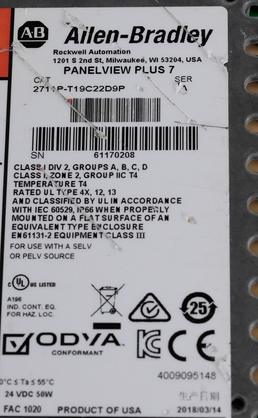 Allen Bradley 2711P-T19C22D9P /A PanelView Plus 7 2711PT19C22D9P + Warranty