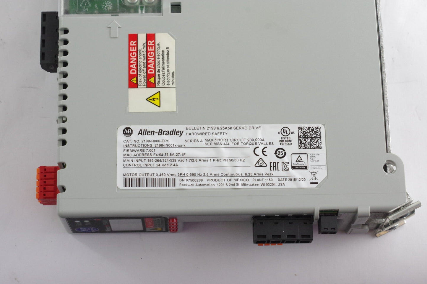 Allen Bradley 2198-H008-ERS /A Kinetix 5500 190-528VAC 6.3A Servo Drive