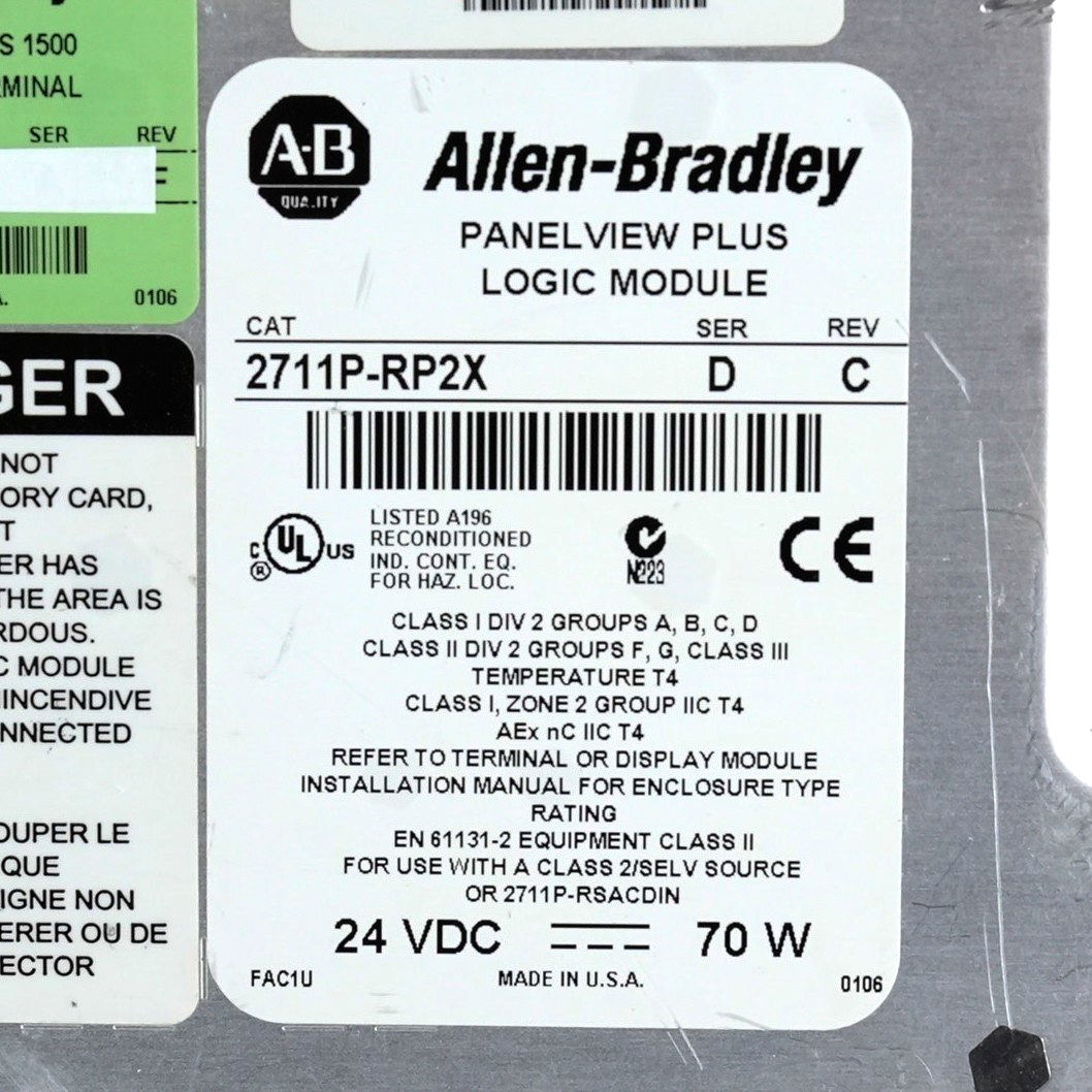 Allen Bradley 2711P-RP2X Ser D Rev C Panelview Plus Logic Module 2711PRP2X