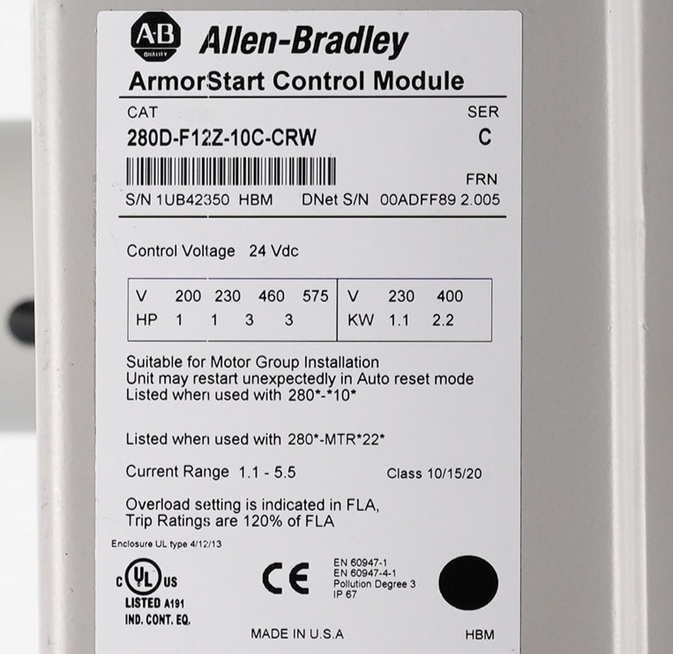 Allen-Bradley 280D-F12Z-10C-CRW /C ArmorStart Control Module 280DF12Z10CCRW
