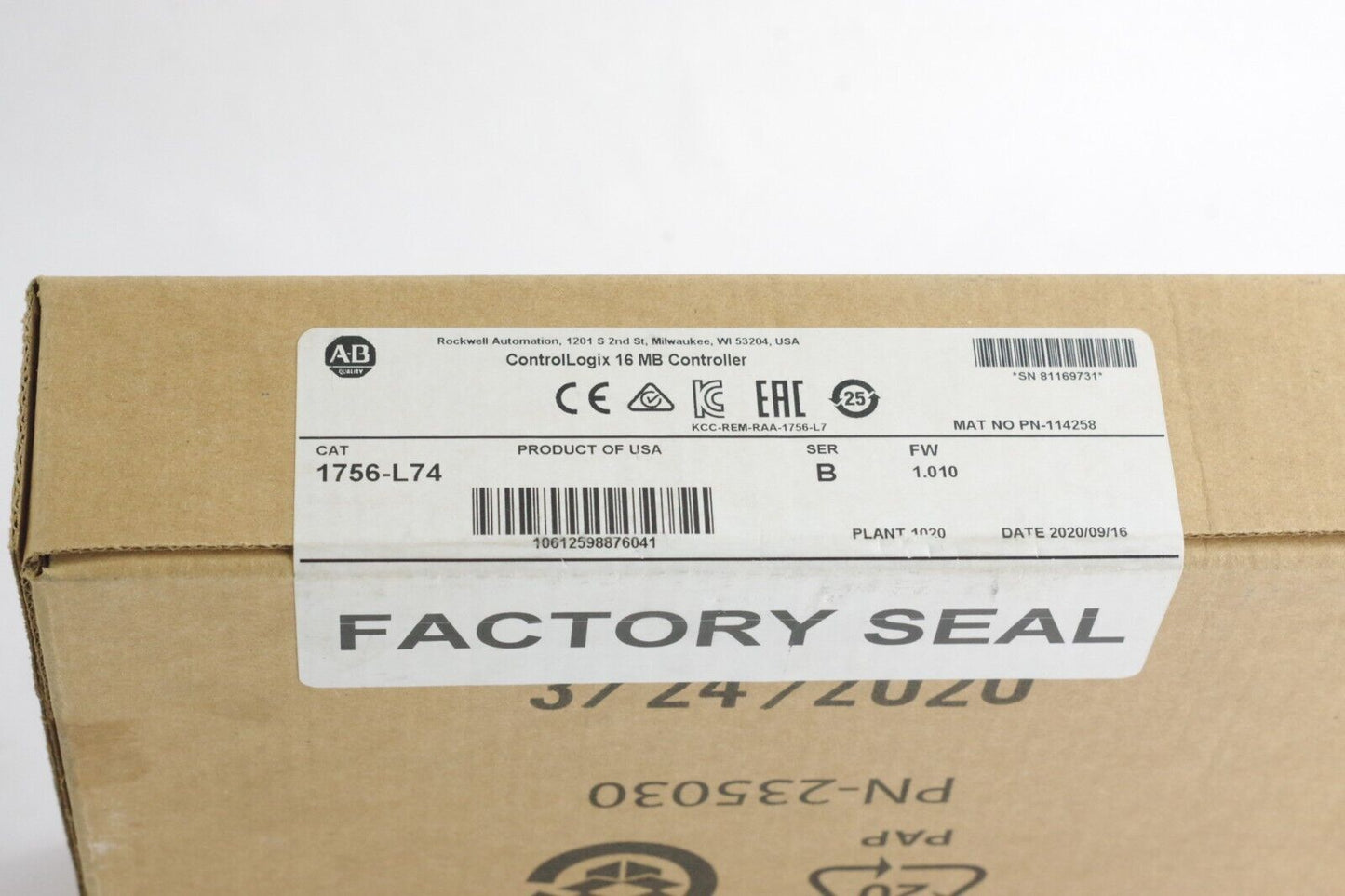 2020 Allen Bradley 1756-L74 Ser B ControlLogix 16MB Processor Sealed Surplus