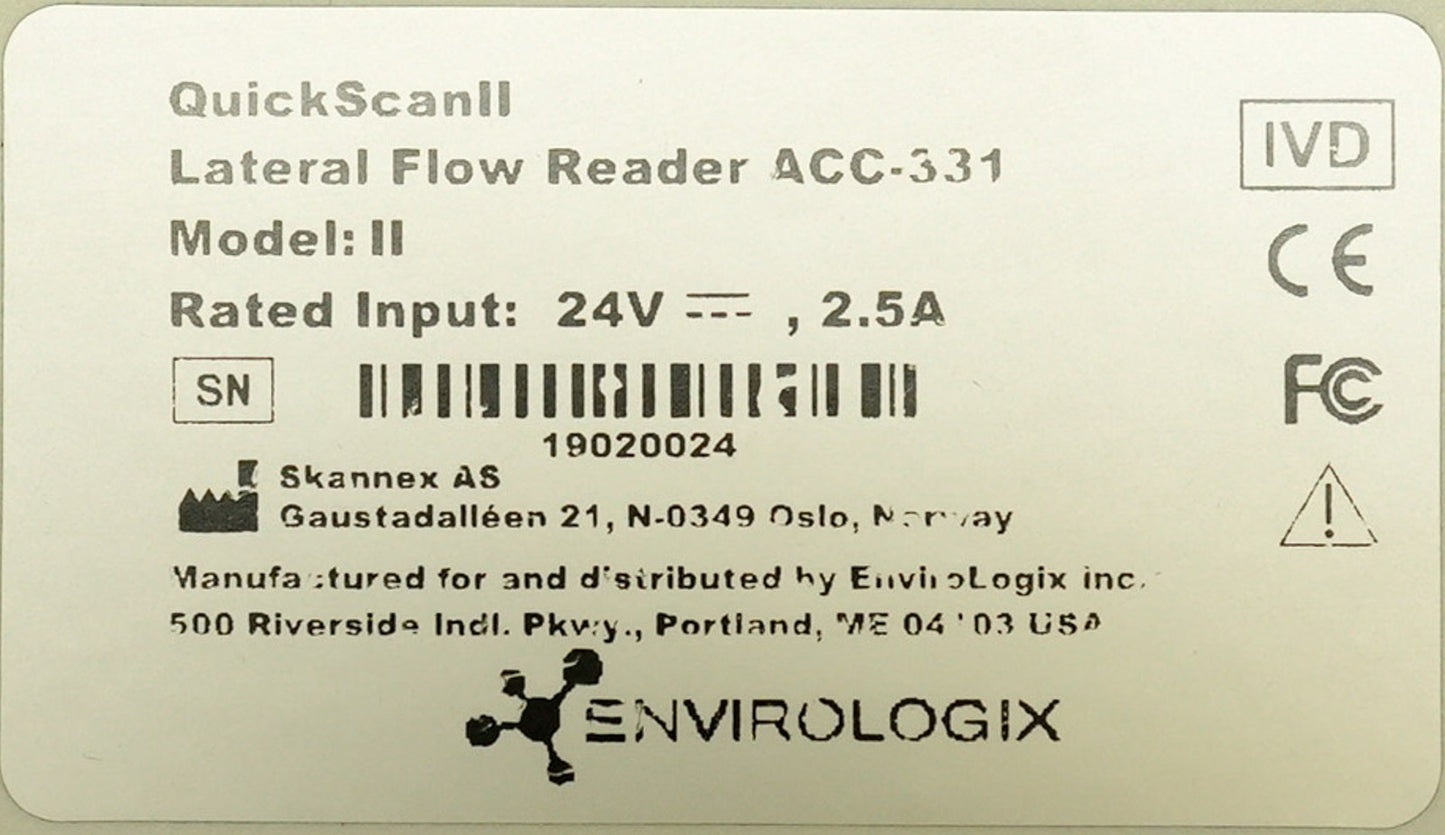 Envirologix QuickScan II ACC-331 Lateral Flow Reader 24V 2.5A - For Parts